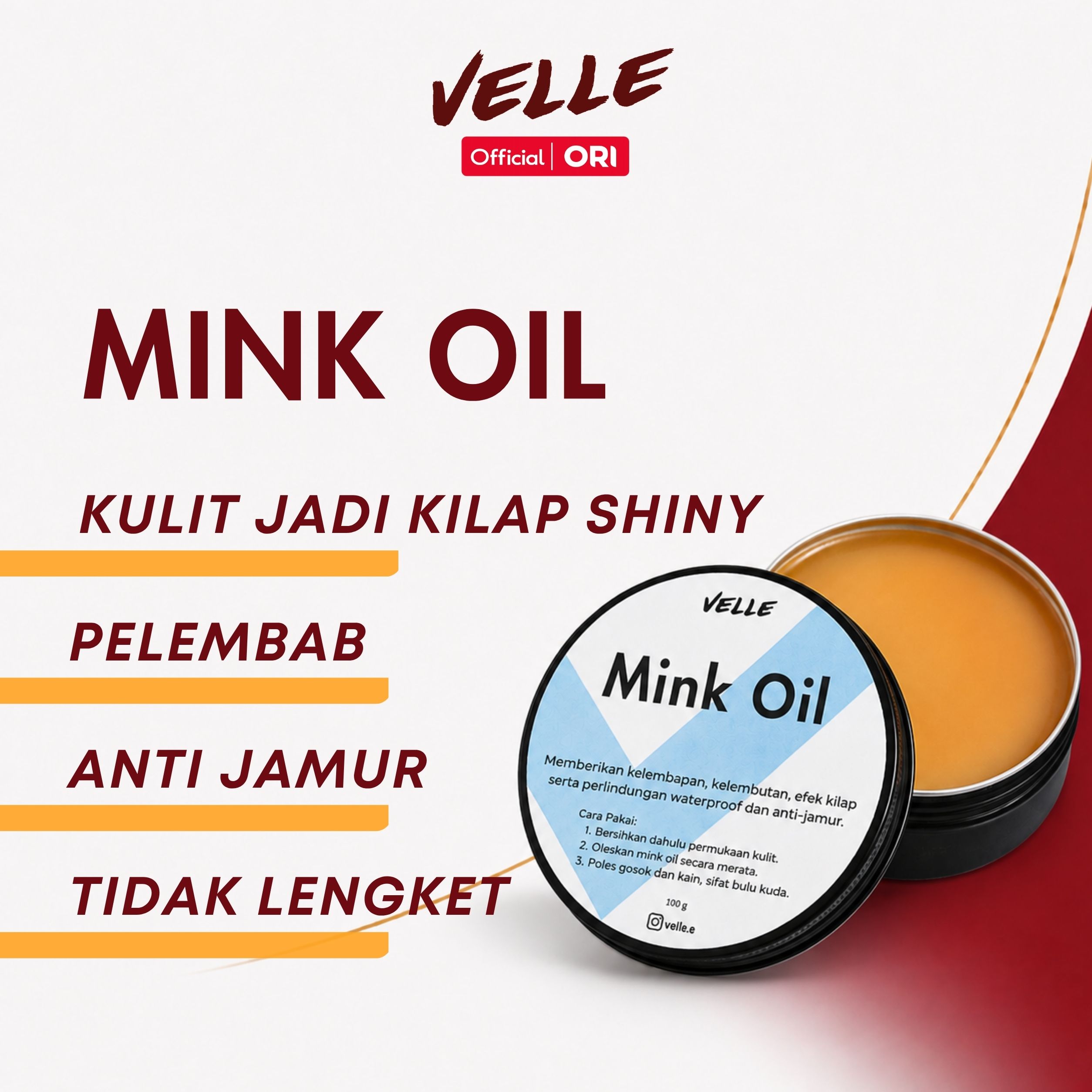 Velle Mink Oil - Perawatan Pelembab Pengkilap Kulit Tas, Sepatu Jadi Kilap dan Anti Air